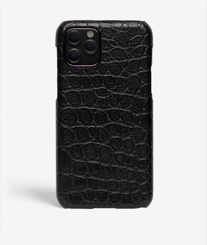 iPhone 11 Pro Leather Case Croco Black Small