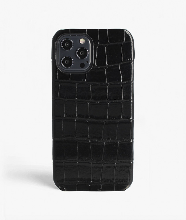 iPhone 13 Pro Max Leather Case Croco Black