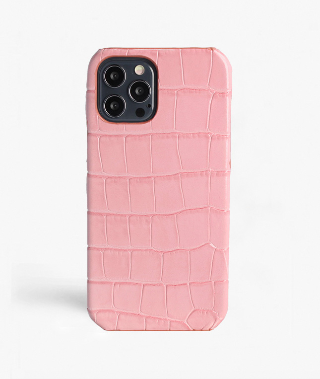 iPhone 12 12 Pro Leather Case Croco Pastel Pink