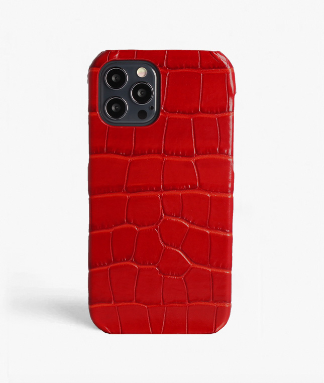 Zip Wallet Case for iPhone 12 Mini - Red - Crocodile Style Calfskin