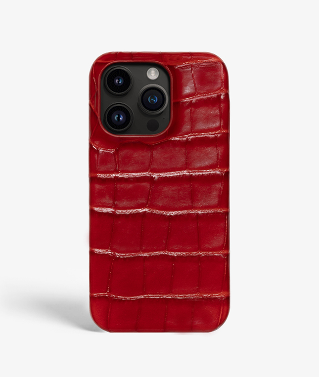 iPhone 14 Pro Max Leather Case Croco Red