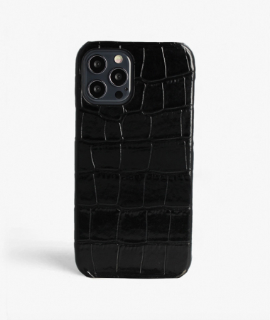  iPhone 12/12 Pro Leather Case Croco Black Large