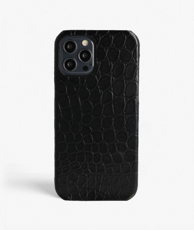 iPhone 12/12 Pro Leather Case Croco Black Small
