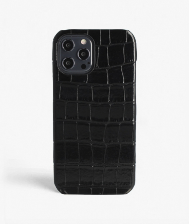 iPhone 12 Pro Max Leather Case Croco Black Large 