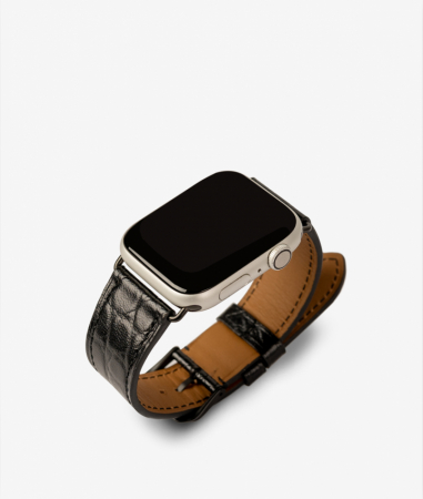 Apple Watch Leather Wristband Crocodile Black 42/44mm - Matt Black
