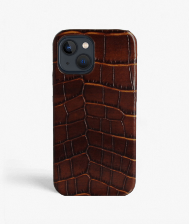iPhone 13 Leather Case Croco Dark Brown 