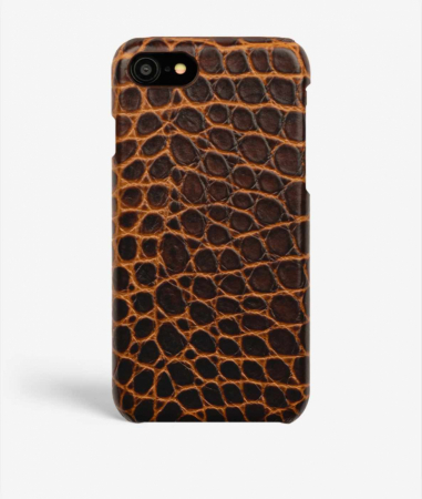 iPhone 7/8/SE Leather Case Croco Dark Brown Small