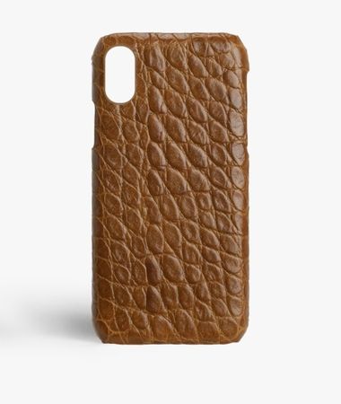 iPhone Xs Max Leather Case Croco Brown Small