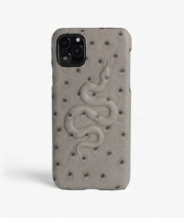 iPhone 11 Pro Leather Case Snake Ostrich Grey