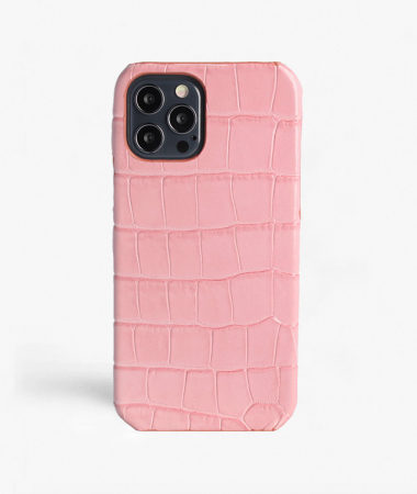 iPhone 12/12 Pro Leather Case Croco Pastel Pink