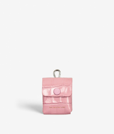 Attachable AirPod Leather Case Croco Pastel Pink