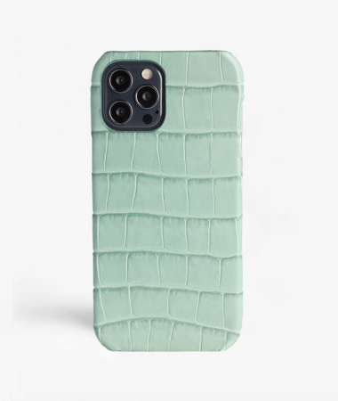 iPhone 13 Pro Leather Case Croco Pastel Teal
