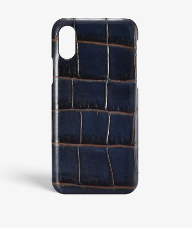 iPhone Xs Max Leather Case Crocodile Navy/Orange