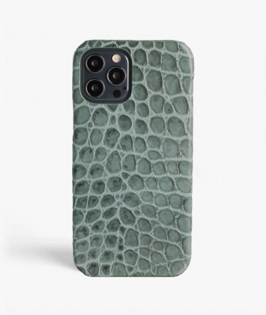 iPhone 13 Pro Leather Case Croco Teal Small