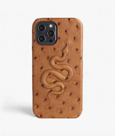 iPhone 12 Pro Max Leather Case Snake Ostrich Brown