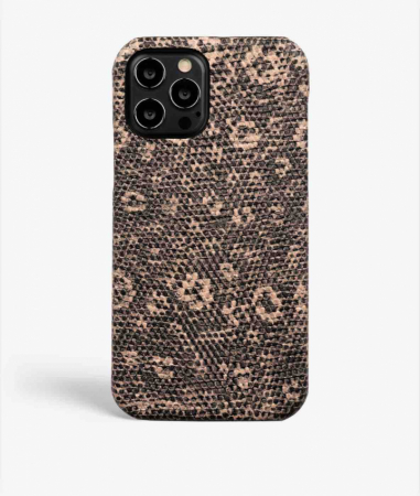 iPhone 12/12 Pro Leather Case Python Rose/Black