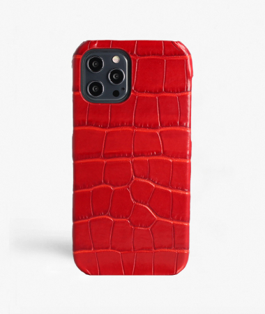 iPhone 13 Pro Max Leather Case Croco Red