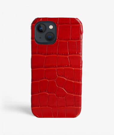 iPhone 13 Leather Case Croco Red