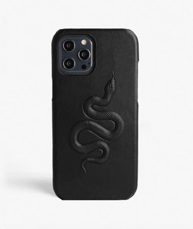 iPhone 12 Pro Max Leather Case Snake Vegetable Tanned Black