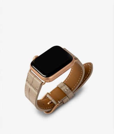 Apple Watch Leather Wristband Crocodile Grey 38/40mm - Matt Gold