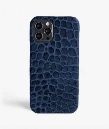 iPhone 13 Leather Case Croco Blue