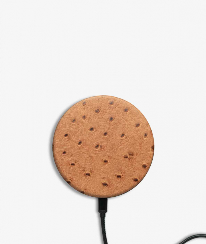 Wireless Charger Leather Ostrich Brown