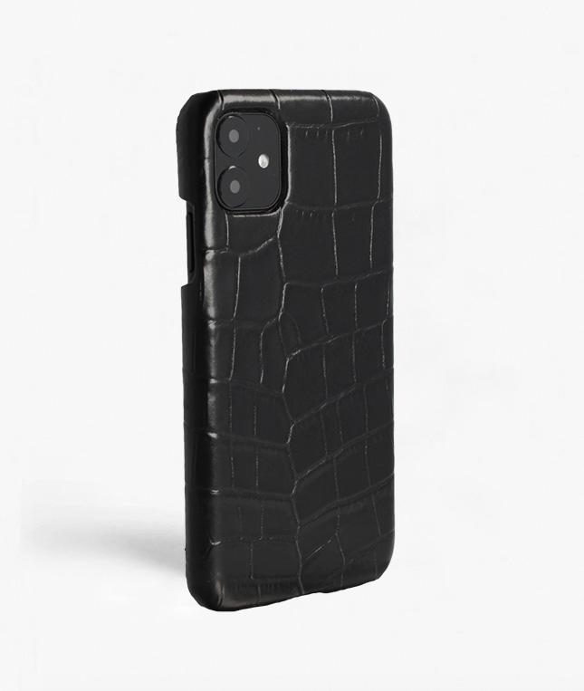 iPhone 11 Leather Case Croco Black Large Pattern