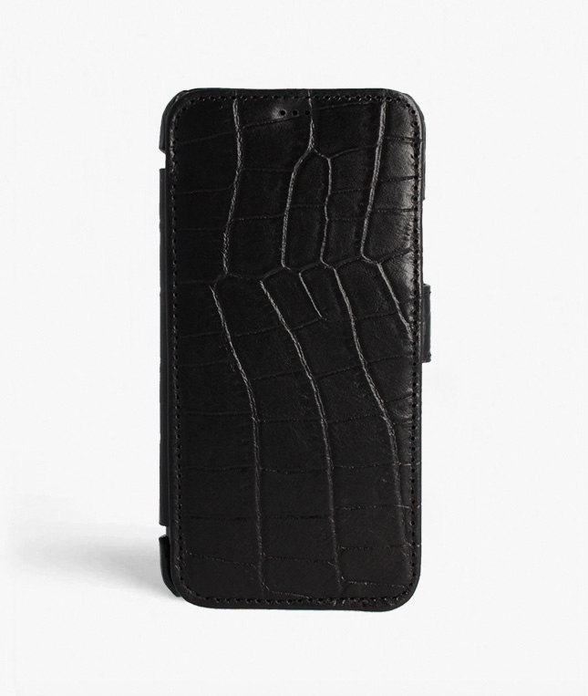 iPhone 11 Pro Max Leather Card Case Croco Black