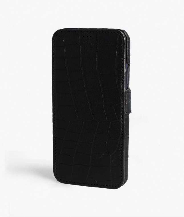 iPhone 11 Pro Max Leather Card Case Croco Black