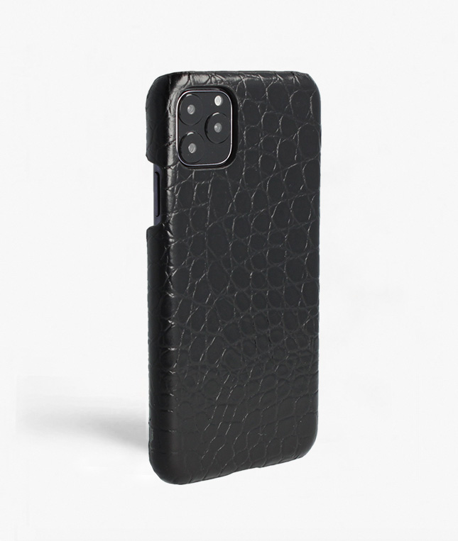 iPhone 11 Pro Max Leather Case Croco Black Small