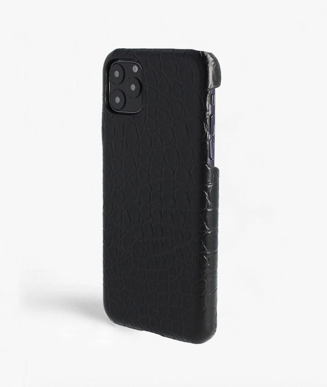 iPhone 11 Pro Max Leather Case Croco Black Small