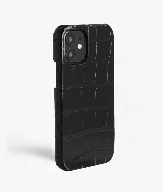iPhone 12 Mini Leather Case Croco Black Large