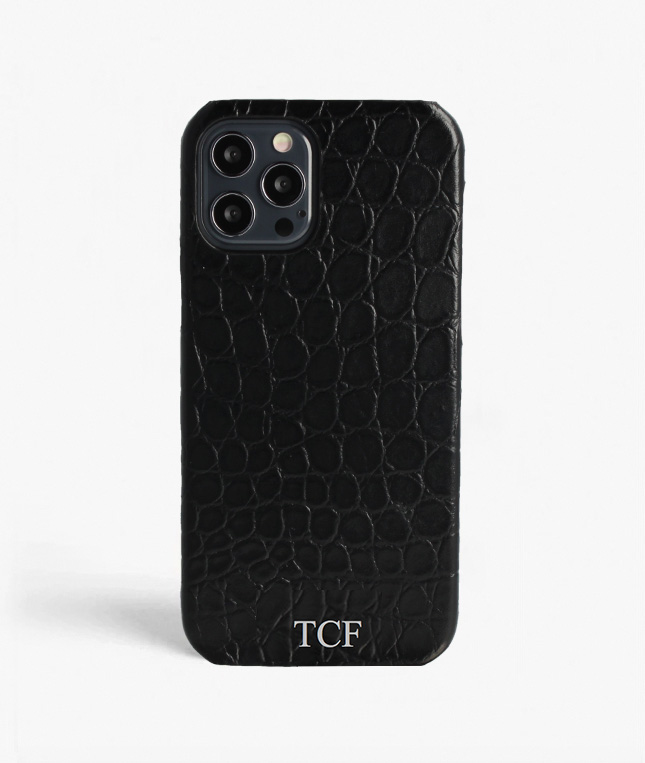  iPhone 12/12 Pro Leather Case Croco Black Small