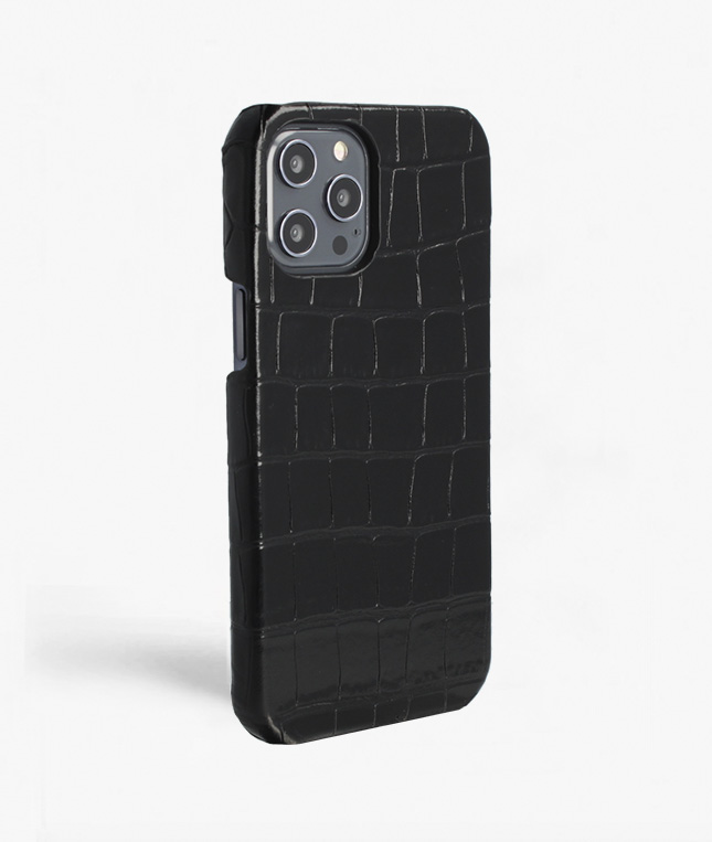 iPhone 12 Pro Max Leather Case Croco Black Large 