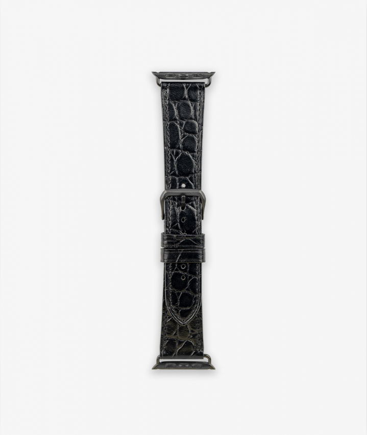 Apple Watch Leather Wristband Crocodile Black 42/44/45mm - Matt Black
