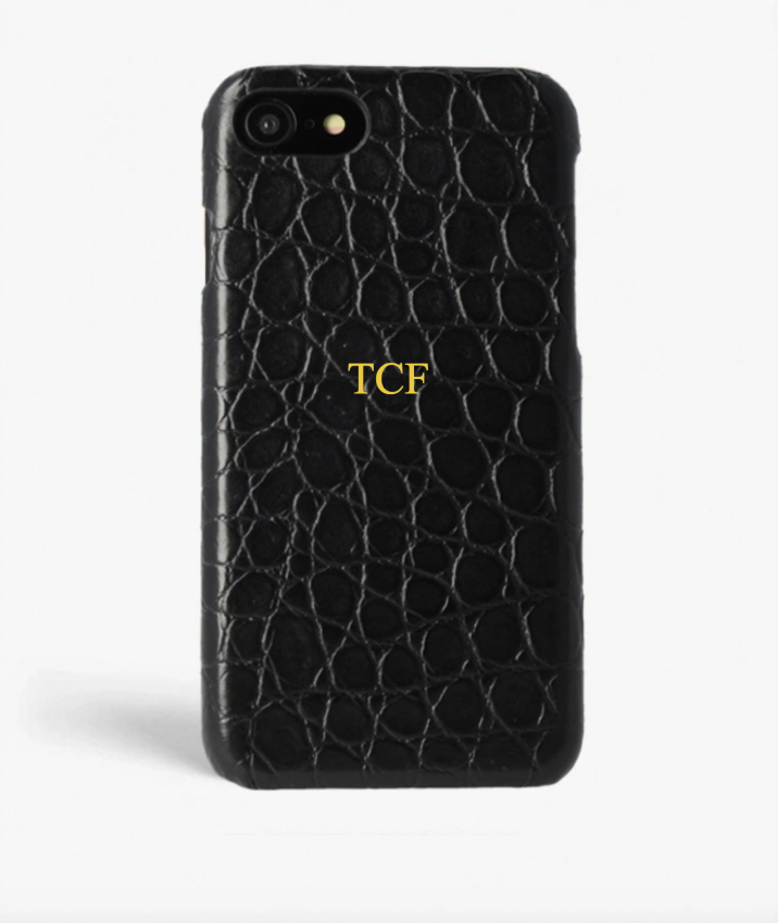iPhone 7/8/SE Leather Case Croco Black Small