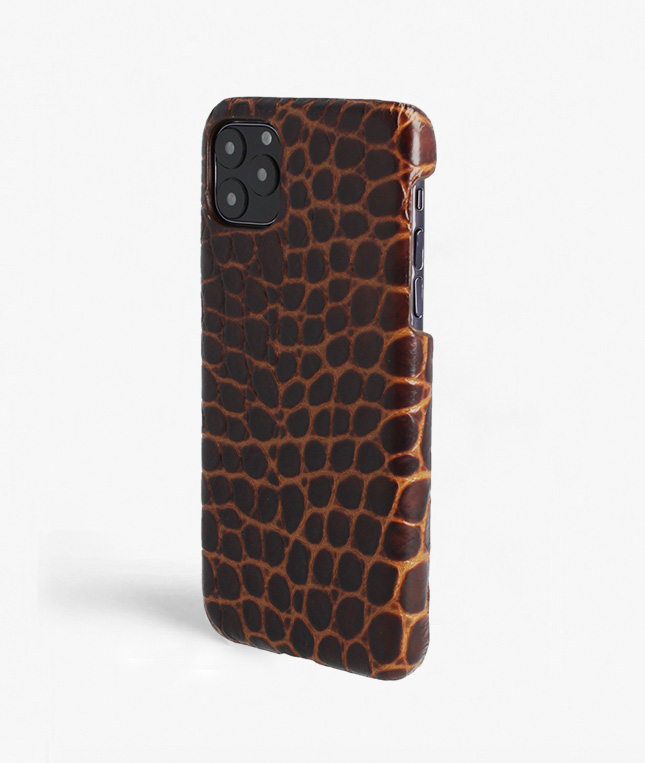 iPhone 11 Pro Max Leather Case Croco Brown Small