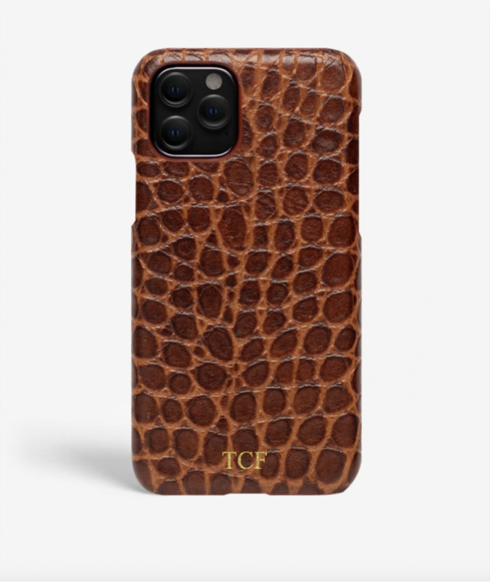 iPhone 11 Pro Leather Case Croco Brown Small