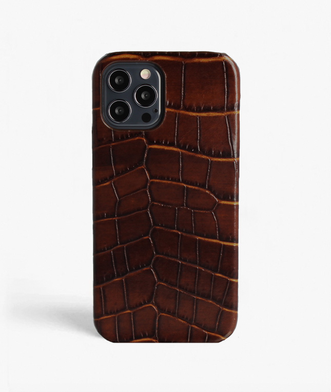 iPhone 12/12 Pro Leather Case Croco Dark Brown Magsafe