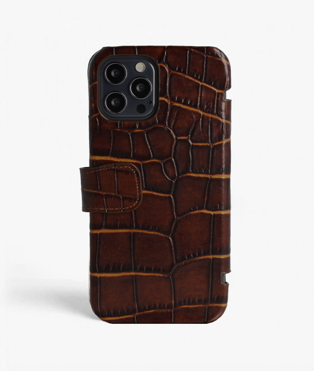 iPhone 12/12 Pro Card Case Croco Dark Brown Large