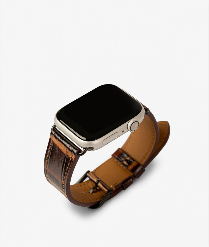 Apple Watch Leather Wristband Croco Dark Brown 38/40/41mm - Matt Black
