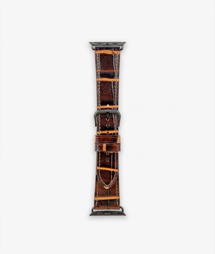 Apple Watch Leather Wristband Croco Dark Brown 38/40/41mm - Matt Black