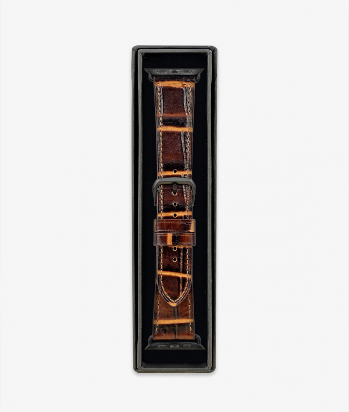 Apple Watch Leather Wristband Croco Dark Brown 42/44/45mm - Matt Black