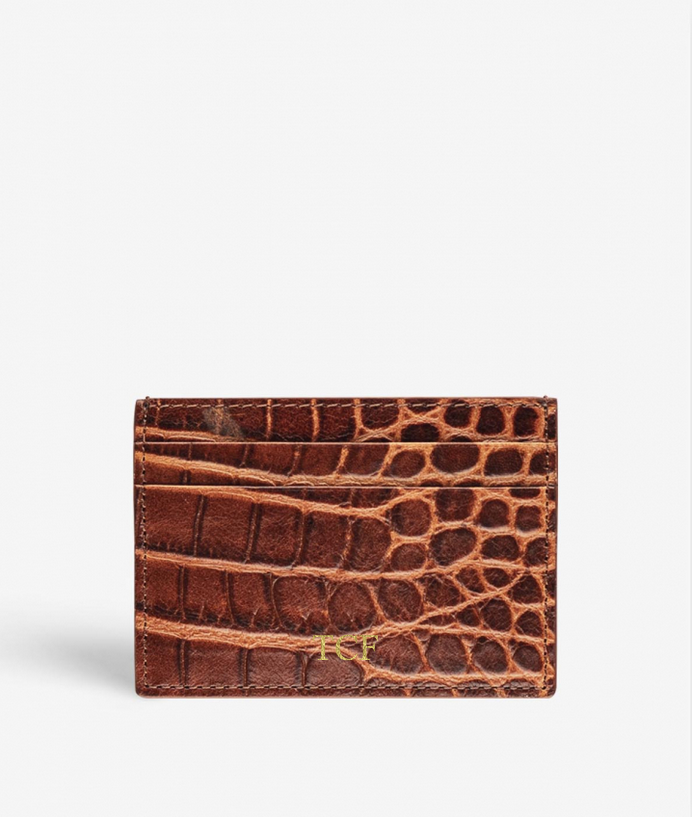 Card Holder Leather Crocodile Brown