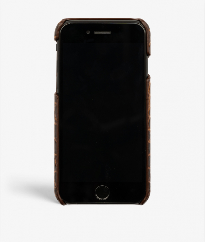 iPhone 7/8/SE Leather Case Croco Dark Brown Small