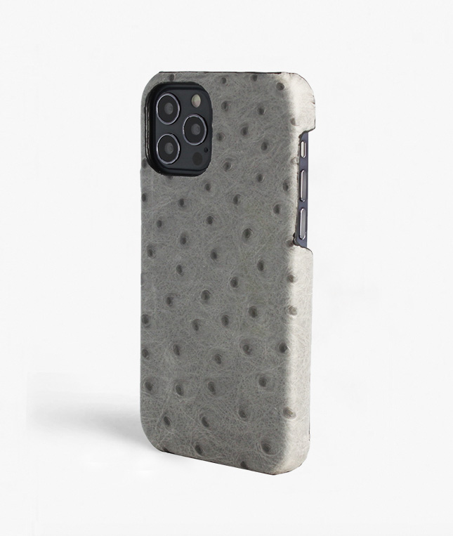 iPhone 13 Pro Max Leather Case Ostrich Grey