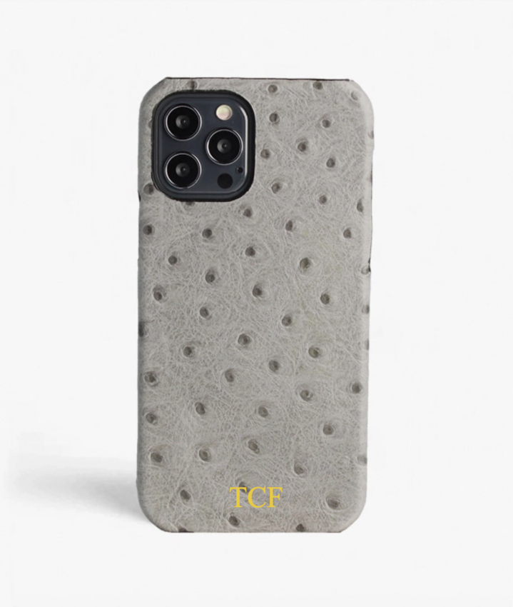 iPhone 13 Pro Max Leather Case Ostrich Grey