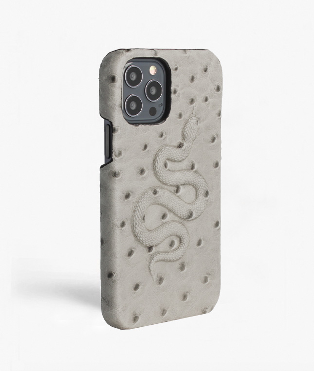 iPhone 12 12 Pro Leather Case Snake Ostrich Grey