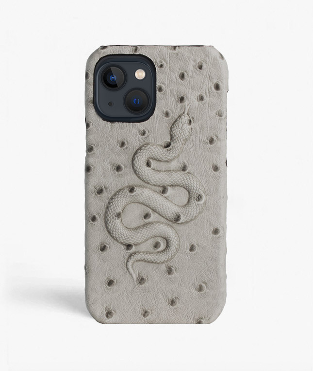 iPhone 13 Leather Case Snake Ostrich Grey