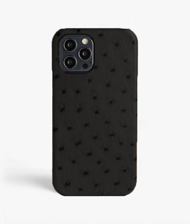 iPhone 13 Pro Max Leather Case Ostrich Black
